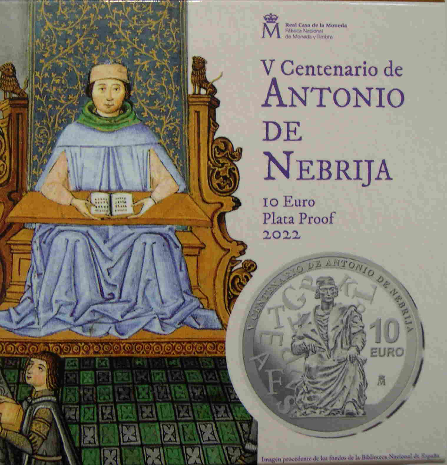 ESPAÑA. 10 EUROS. 2022. "V CENTENARIO DE ANTONIO DE NEBRIJA".Con
